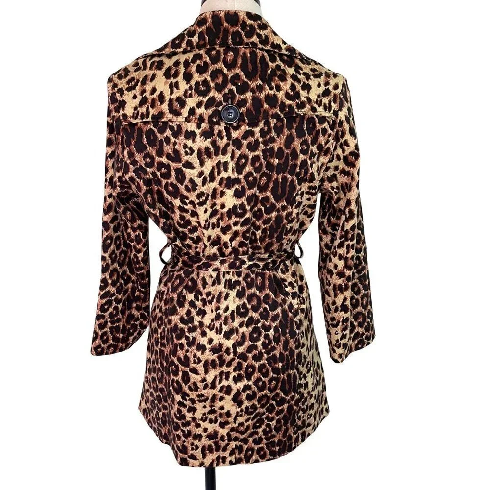 Vertigo Womens Trench Coat Size Small Animal Print Belted Lightweight Button Up - Picture 2 of 12